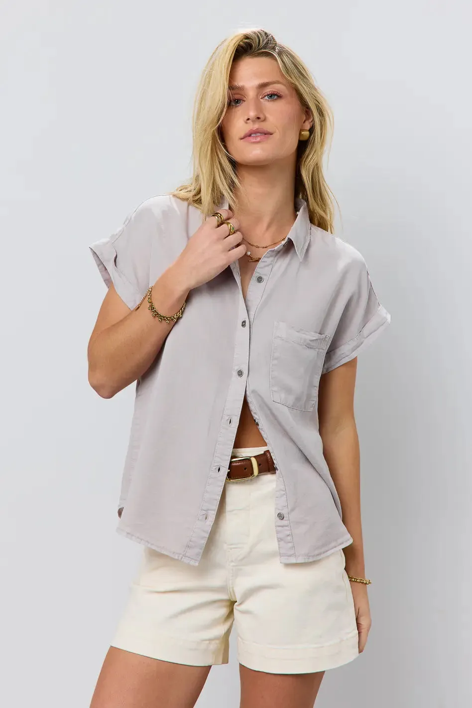 Avery Button Up in Grey - FINAL SALE