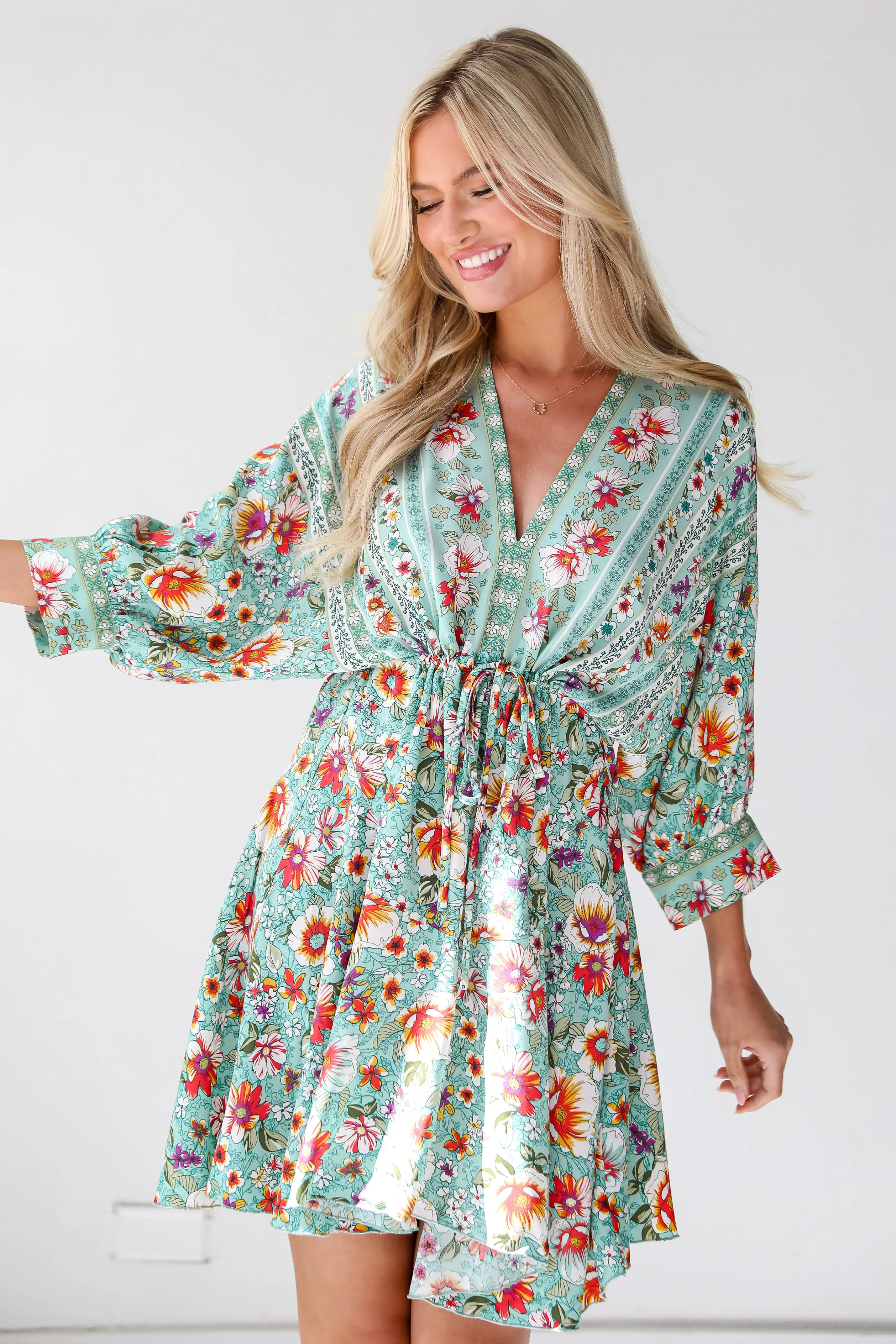 Bohemian Sun Jade Floral Mini Dress