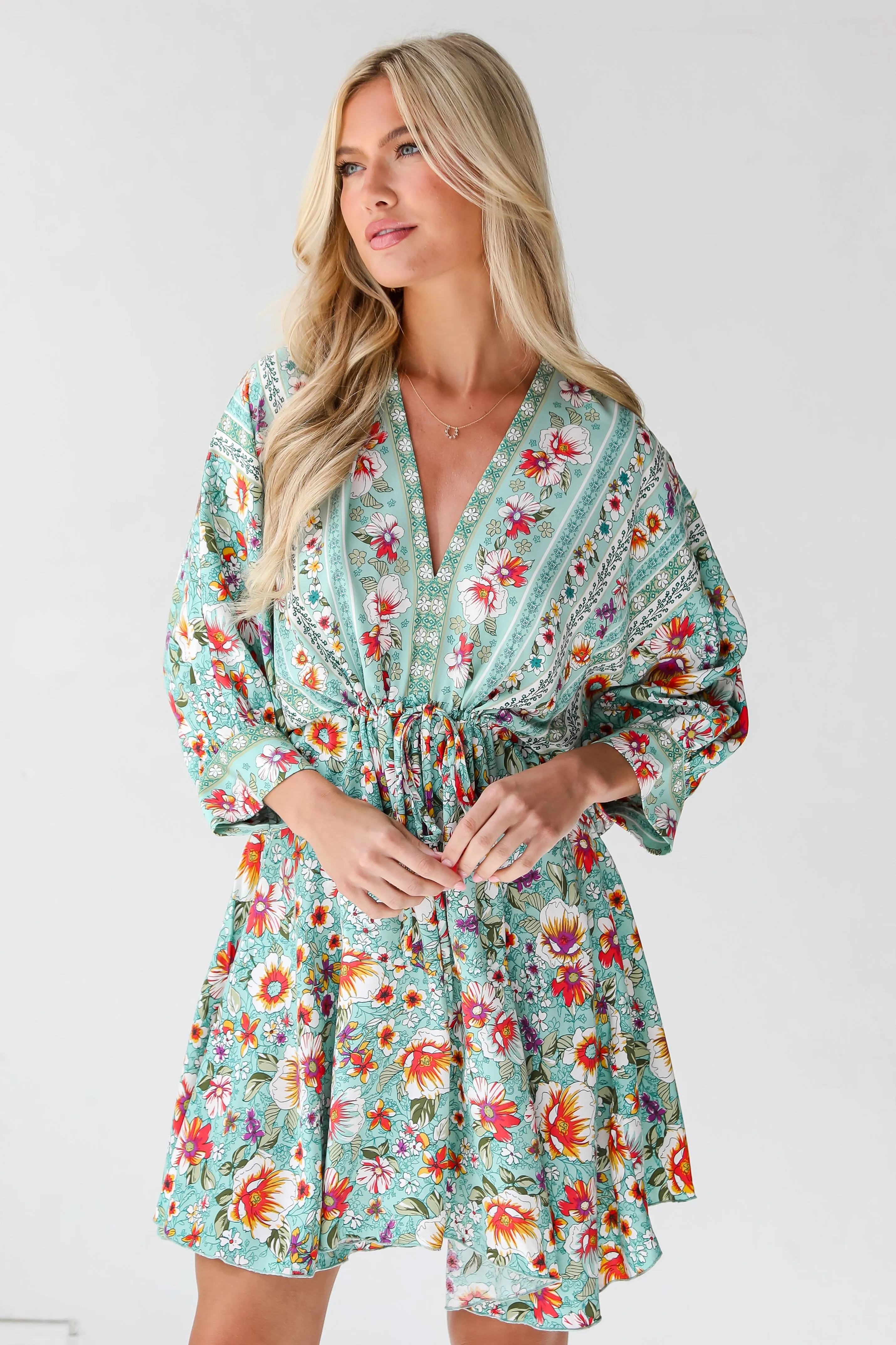 Bohemian Sun Jade Floral Mini Dress