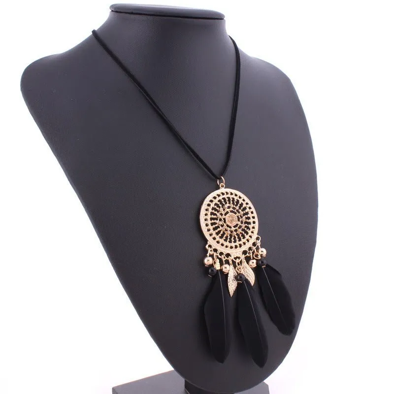 Boho Feather Dreamcatcher Necklace