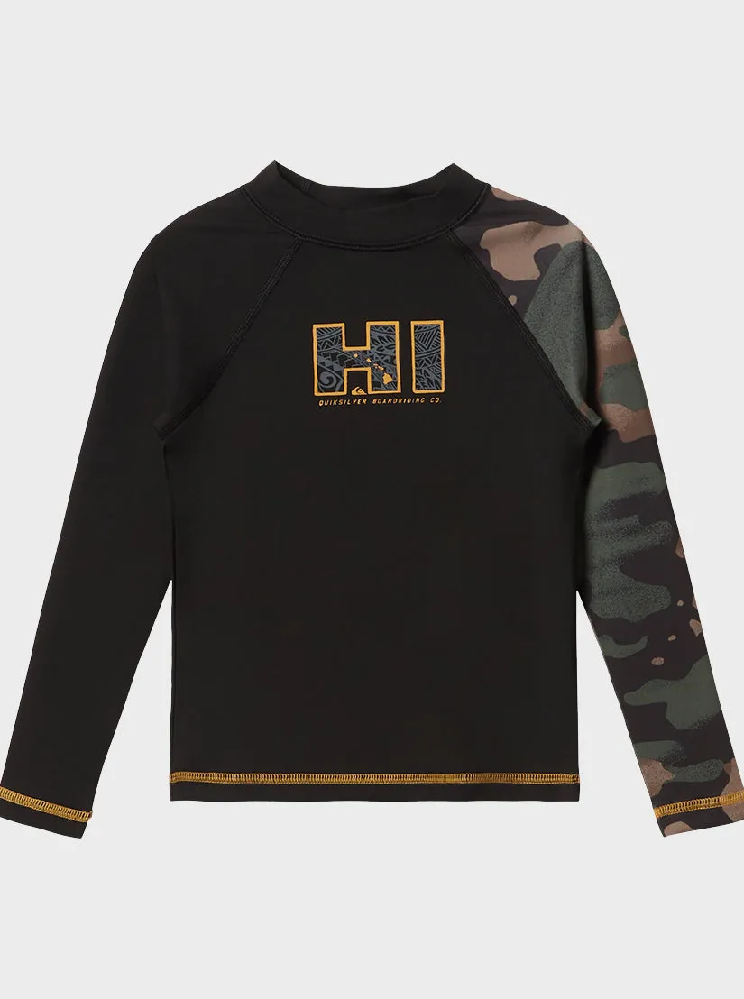 Optimized title: Black Boys 2-7 HI Island Rush Long Sleeve UPF 50 Rashguard