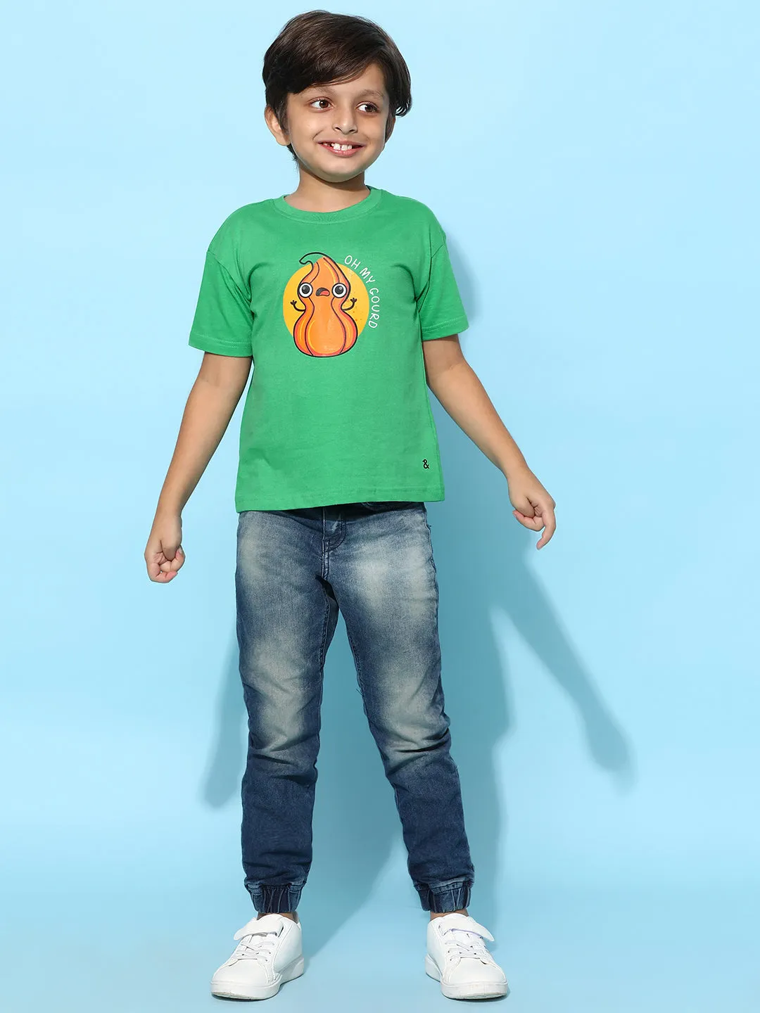 Boys Green 100% Cotton Printed T-shirt