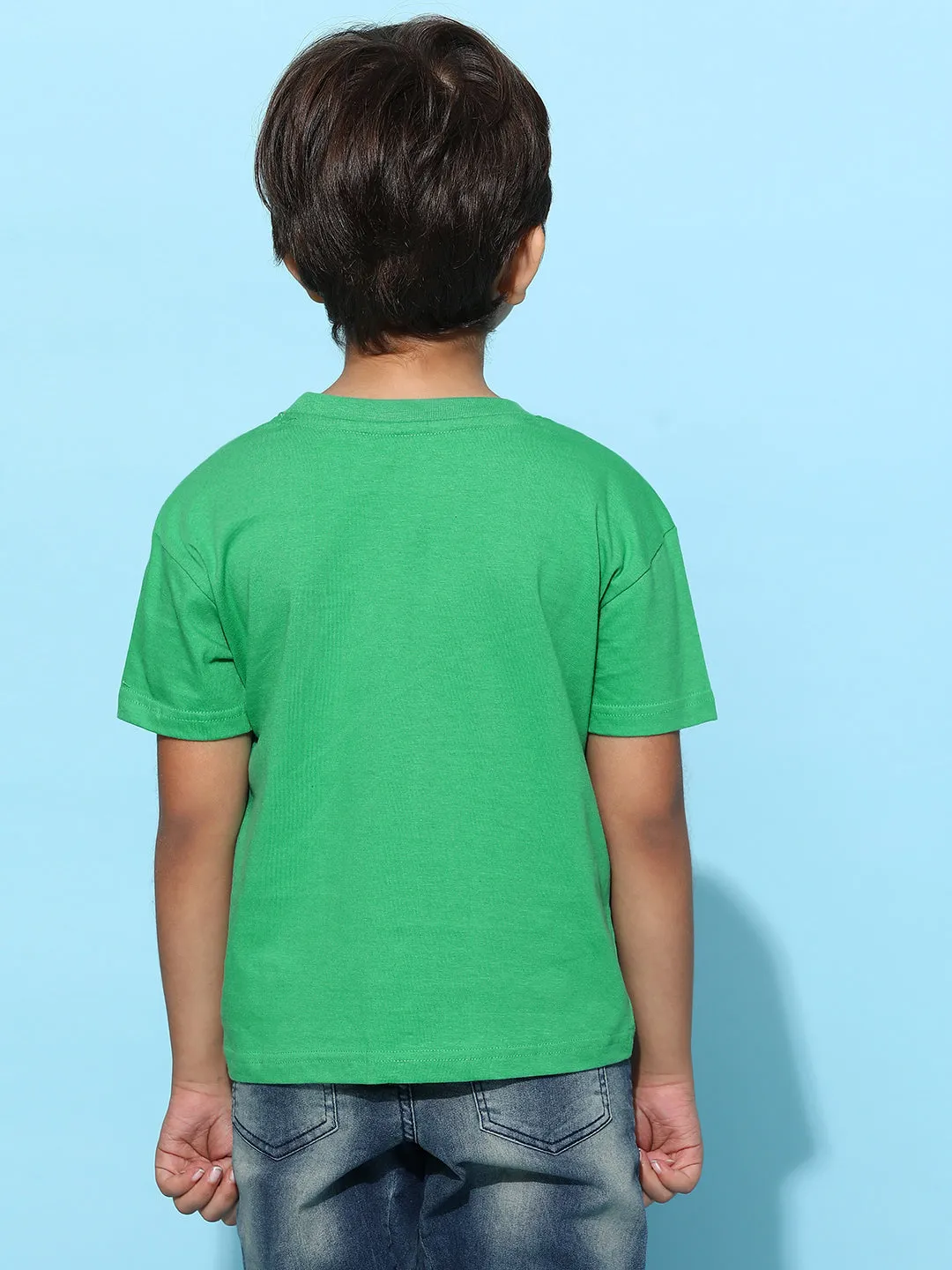 Boys Green 100% Cotton Printed T-shirt