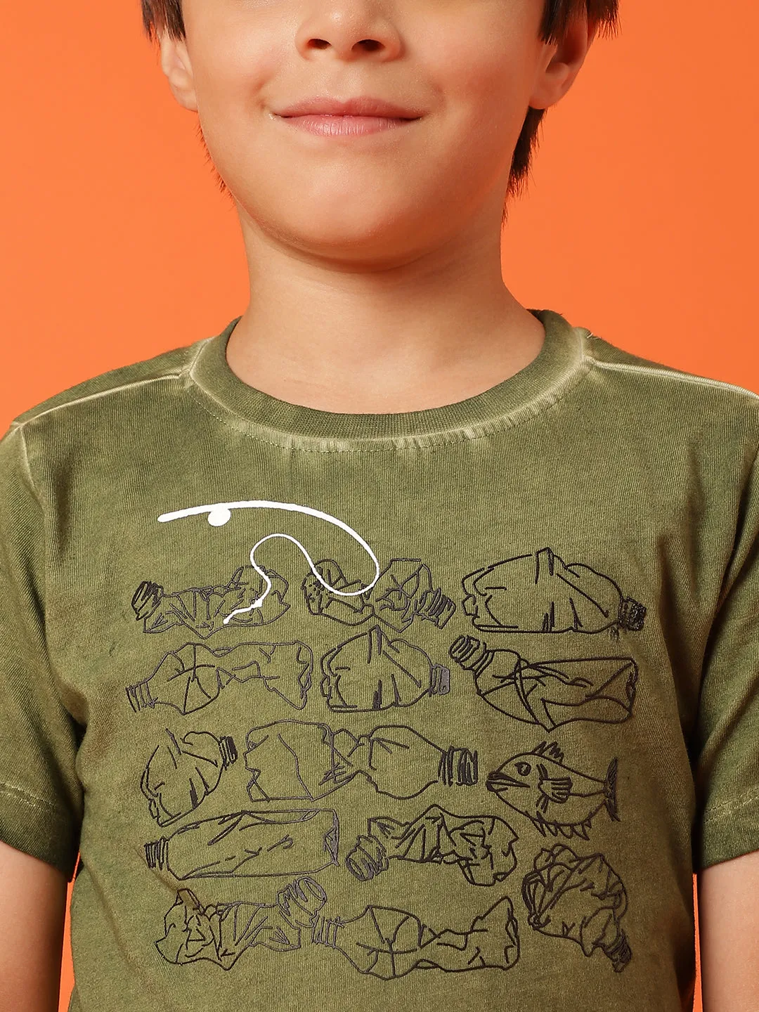 Boys Green 100% Cotton Printed T-shirt