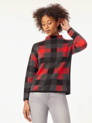 Checked Mock Neck Jacquard Sweater