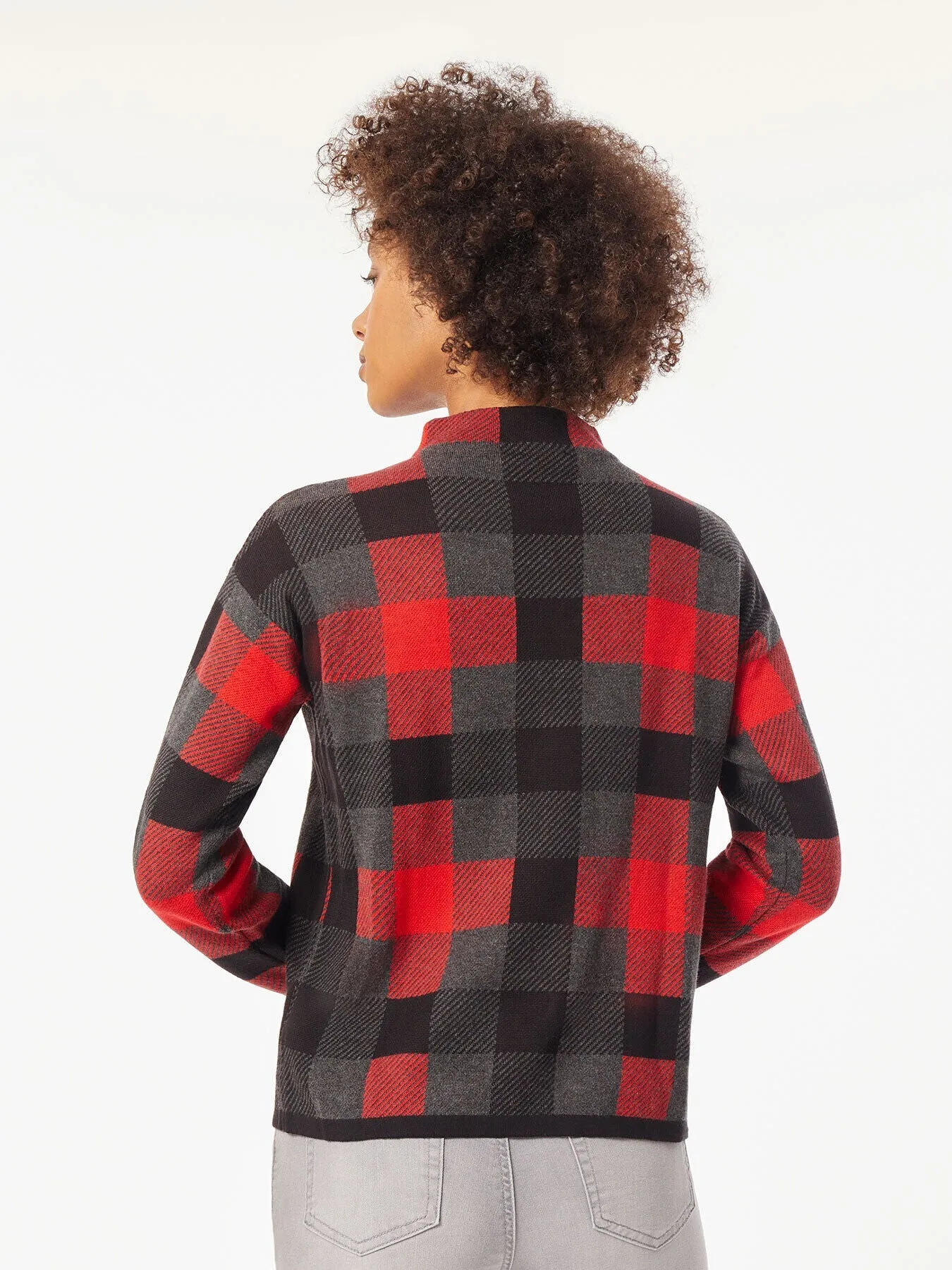 Checked Mock Neck Jacquard Sweater