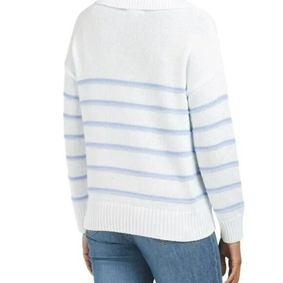 CHRISTIAN SIRIANO V-neck Mid-weight Knit Cotton Striped Sweater