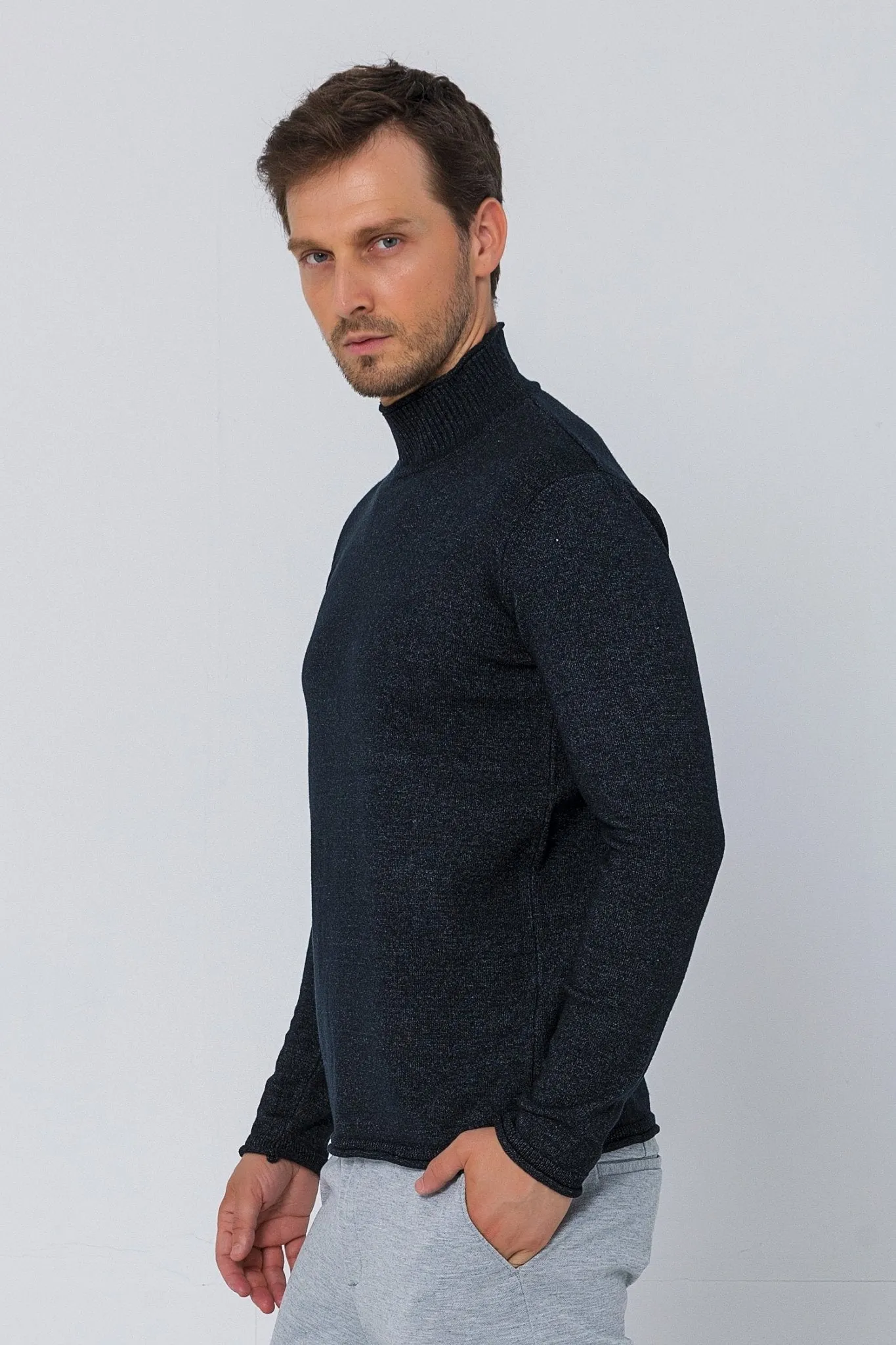 Classic Mock Neck Sweater - Anthracite