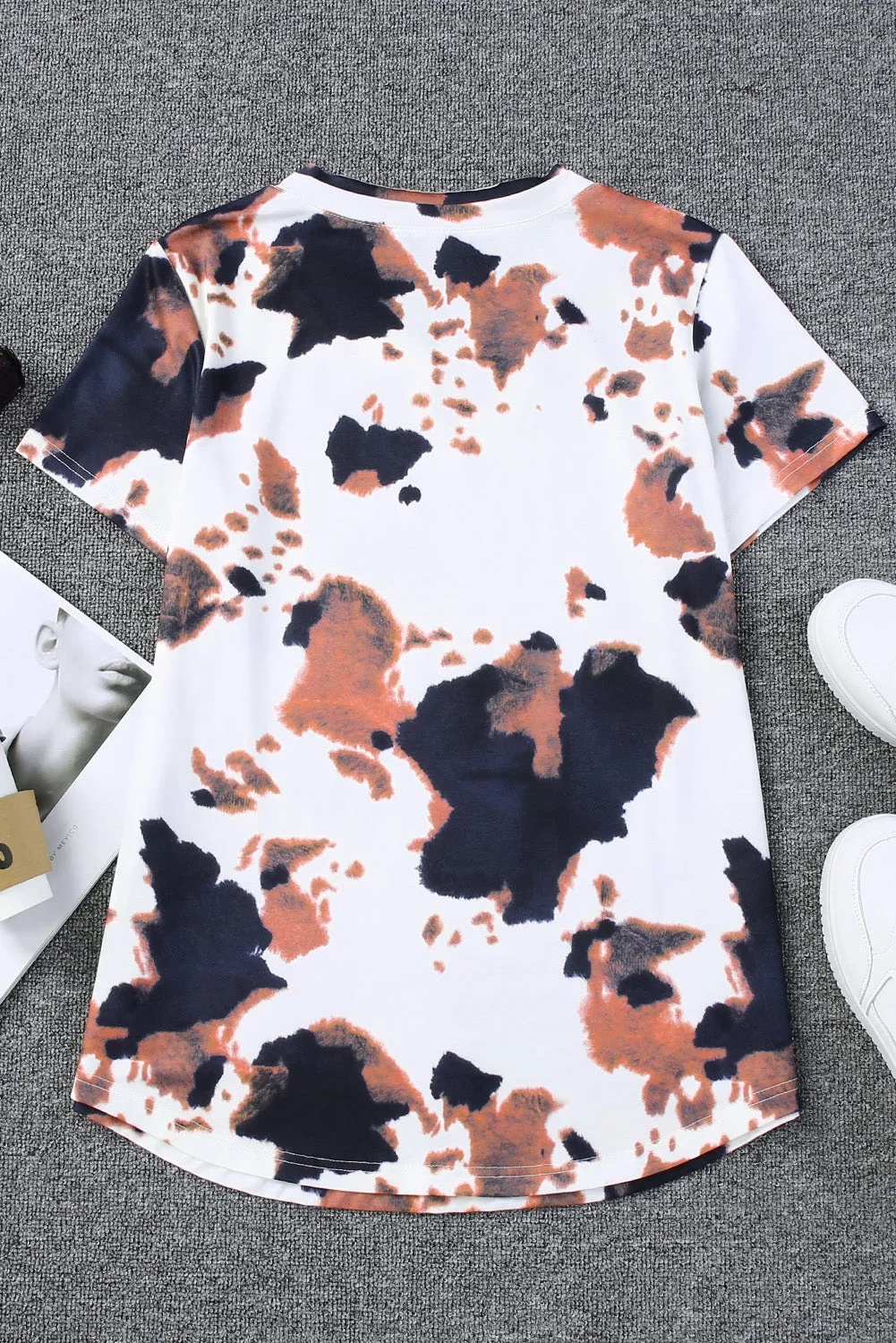 Cow Pattern V Neck T Shirt