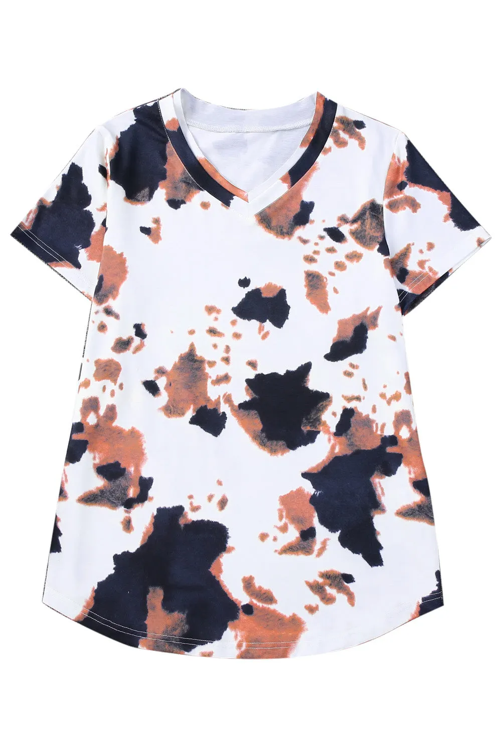 Cow Pattern V Neck T Shirt