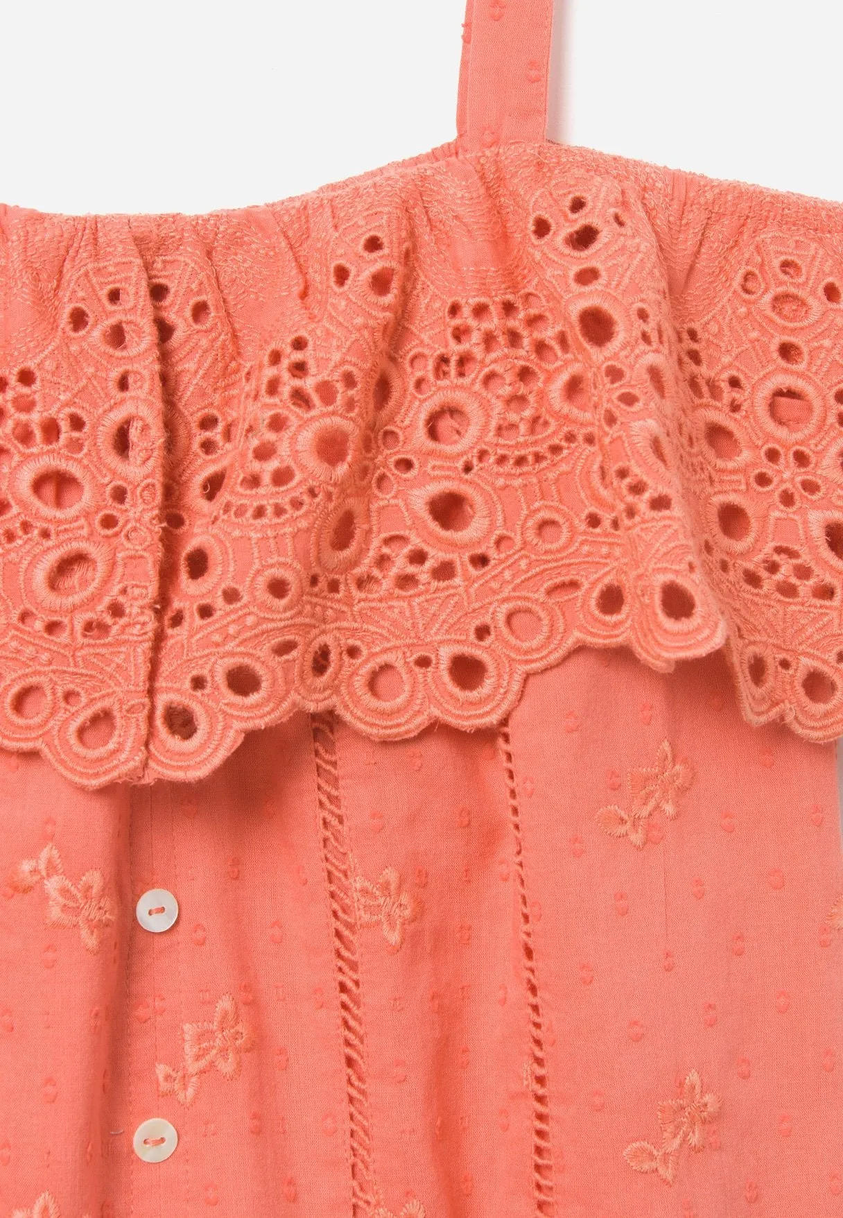 Eyelet Ruffle Button-Up Tank