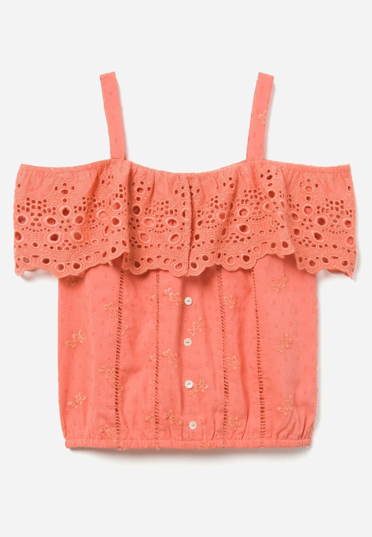 Eyelet Ruffle Button-Up Tank