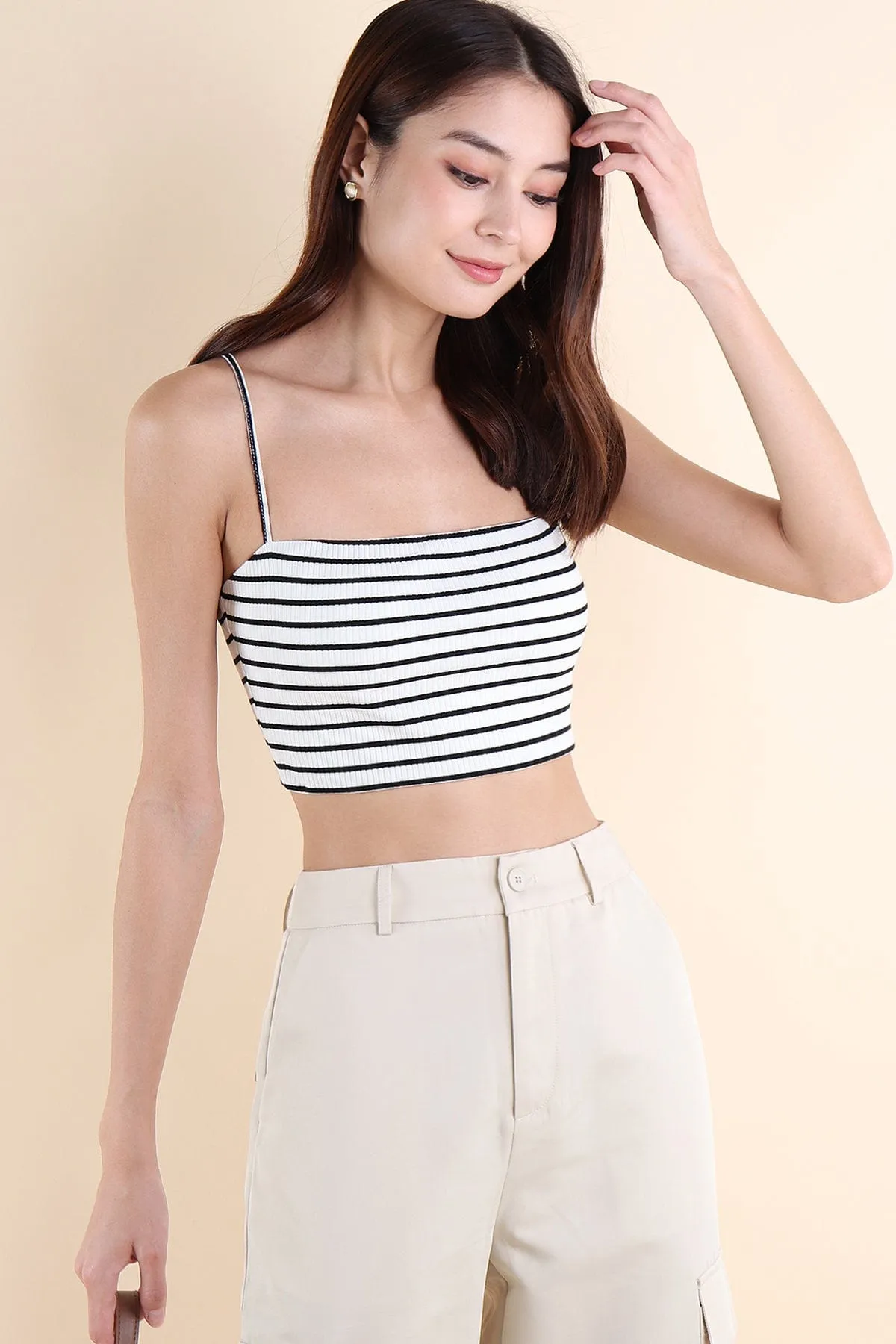 FELIZ STRIPES PADDED TOP IN WHITE