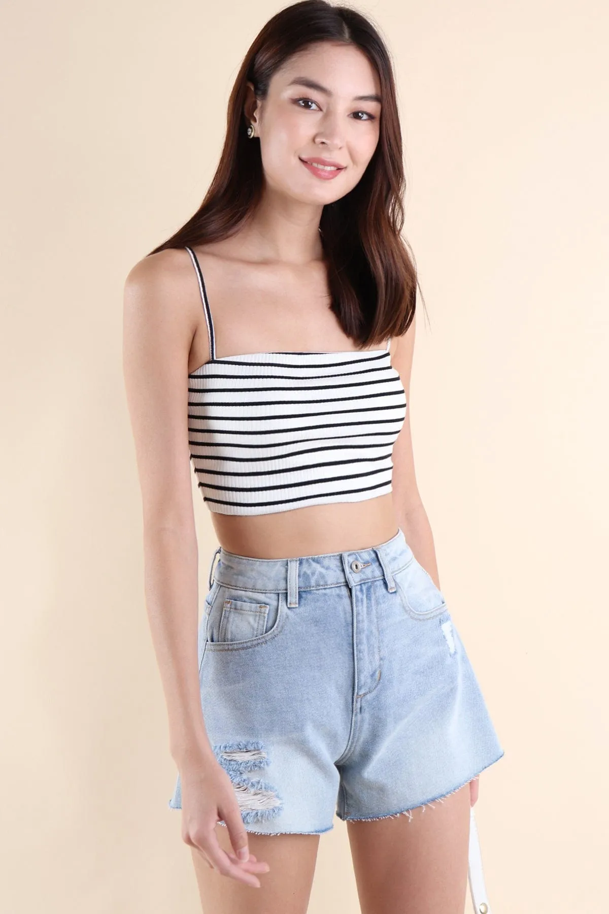 FELIZ STRIPES PADDED TOP IN WHITE