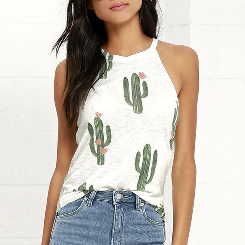 Free Ship Cactus Print High Neck Tank Tees