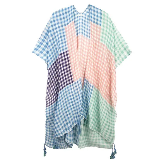 Gingham Check Cover Up Kimono Poncho Beachwear