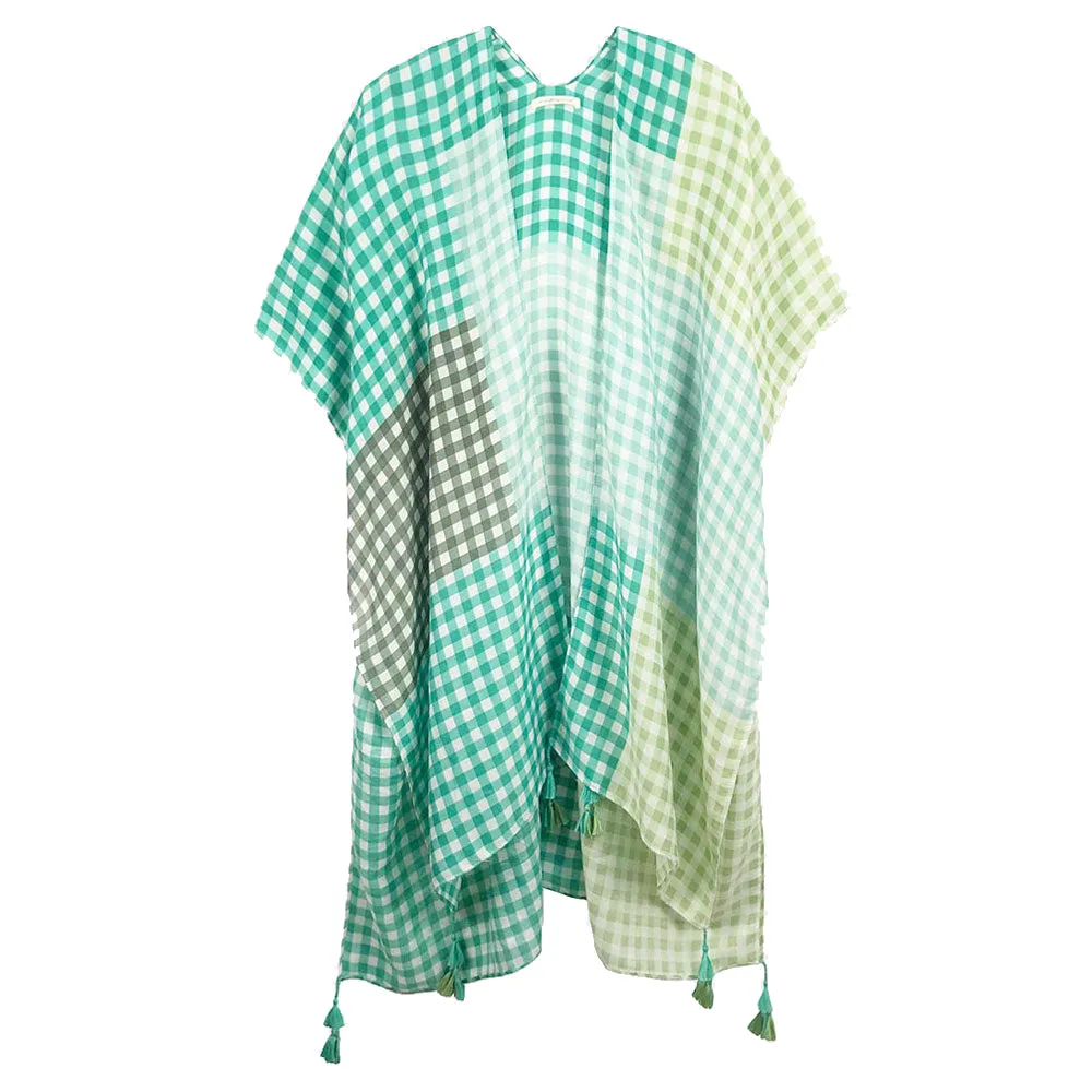 Gingham Check Cover Up Kimono Poncho Beachwear