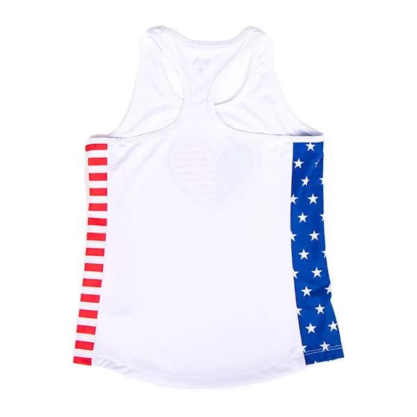 Girls Active Tank | White | Stars Pinstripe