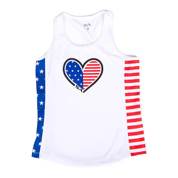 Girls Active Tank | White | Stars Pinstripe