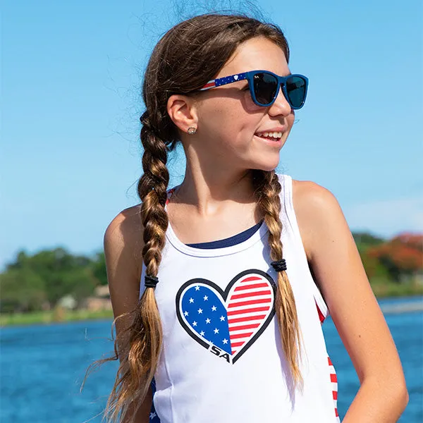 Girls Active Tank | White | Stars Pinstripe