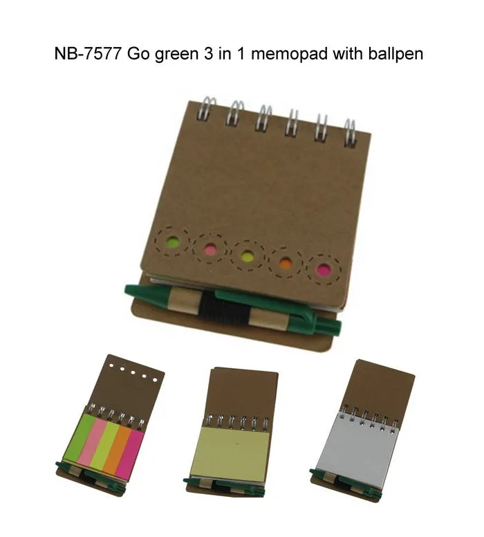 GO GREEN 3 in 1 Memopad with Ballpen