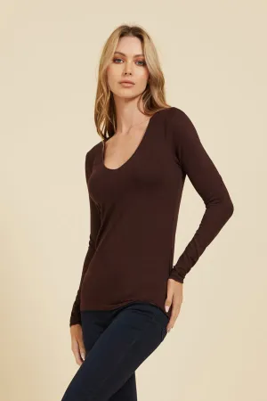 Majestic Soft Touch Long Sleeve Merrow Edge V-Neck in Aubergine