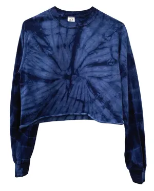 Navy Blue Tie-Dye Long Sleeve Unisex Cropped Tee