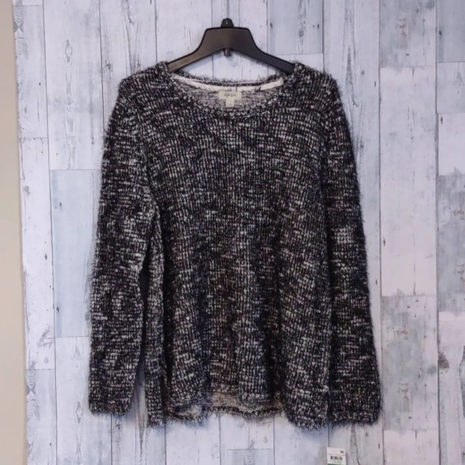 Style & Co Marled Eyelash Texture Sweater Black Large