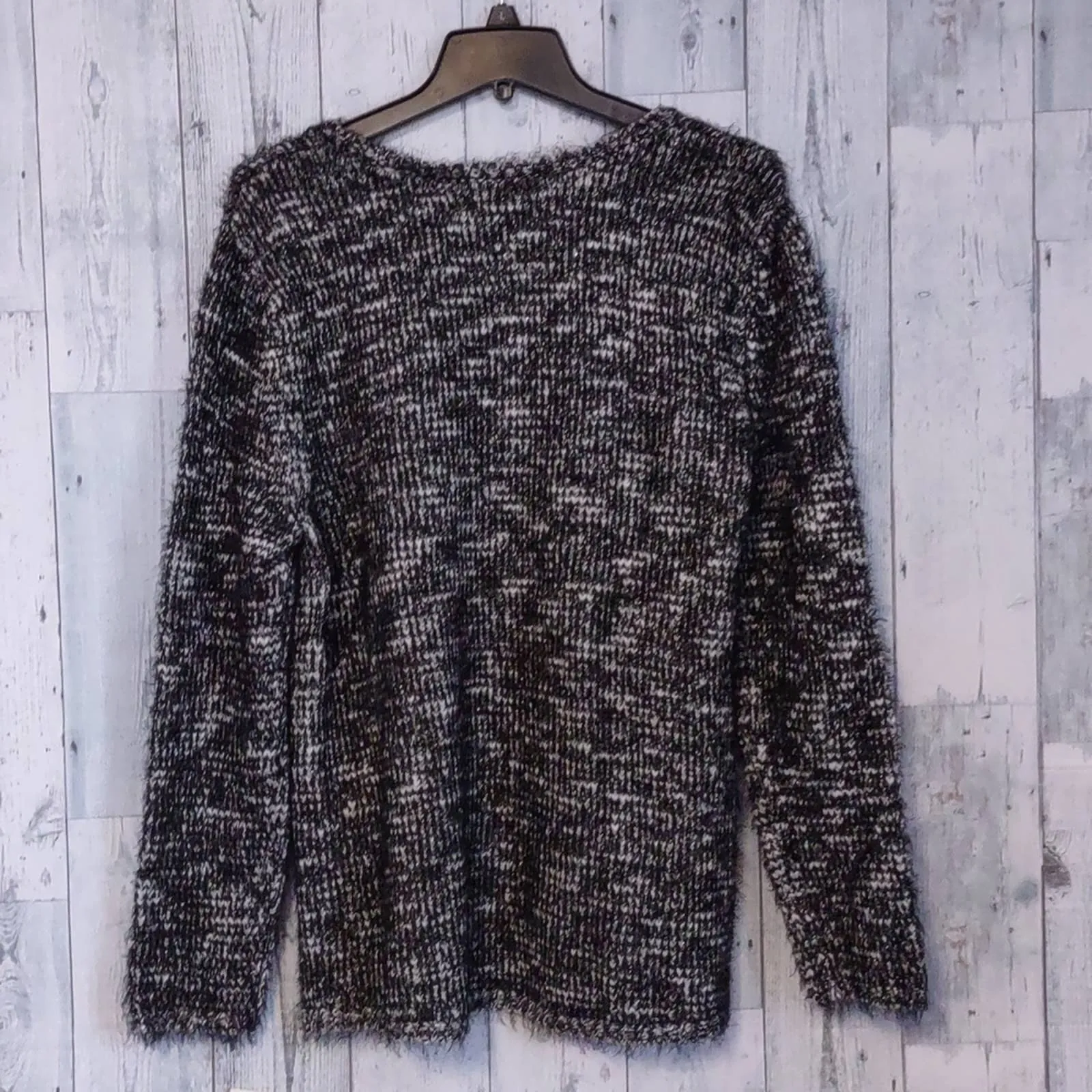 Style & Co Marled Eyelash Texture Sweater Black Large