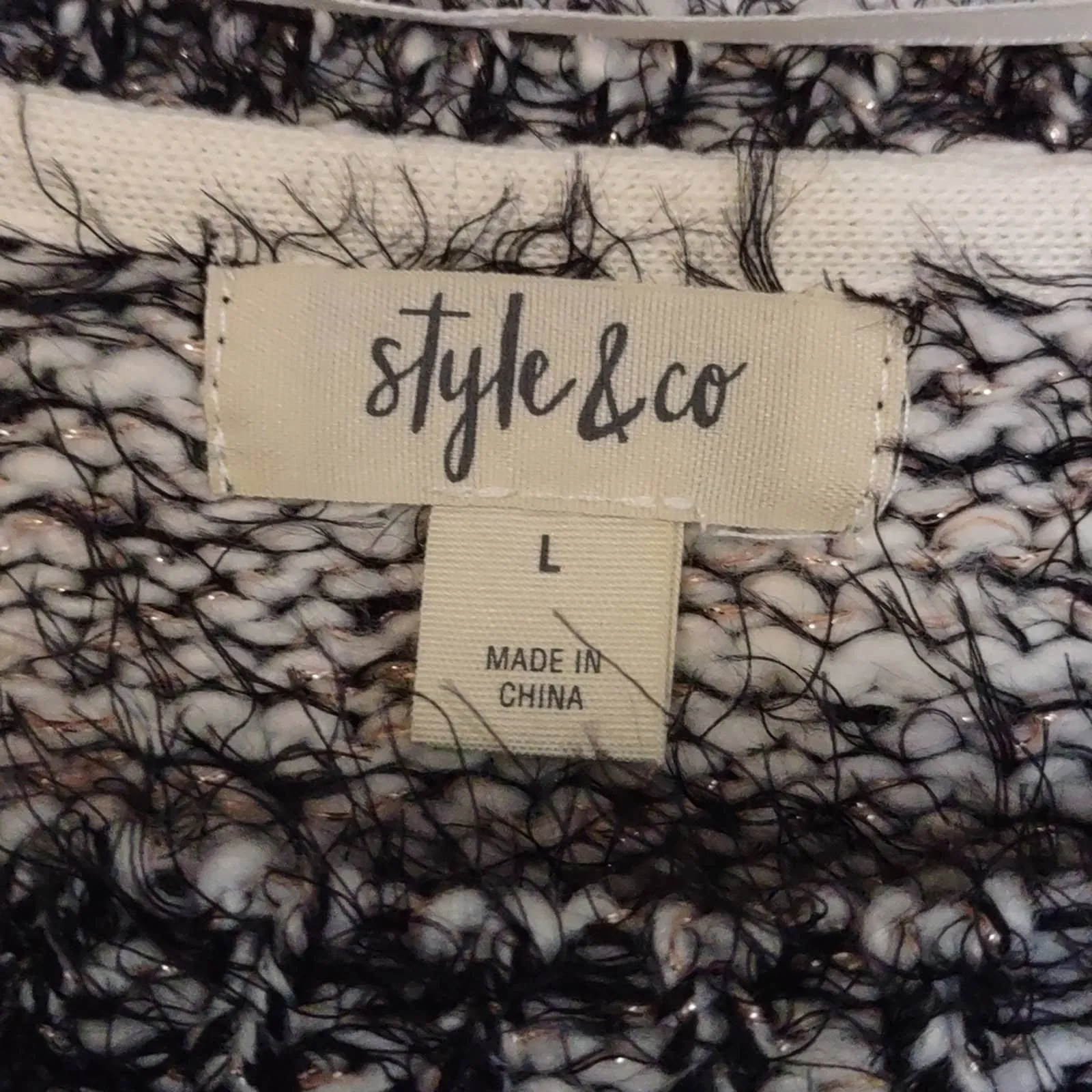 Style & Co Marled Eyelash Texture Sweater Black Large