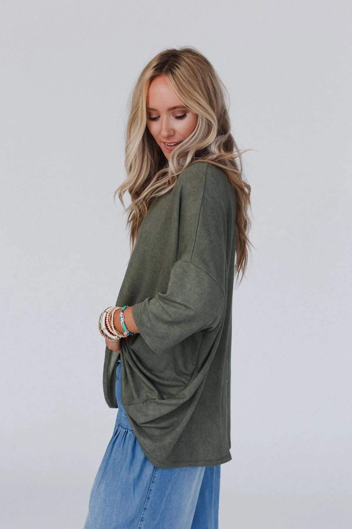 Three Bird Nest Sunday Stroll Oversized Tee - Olive