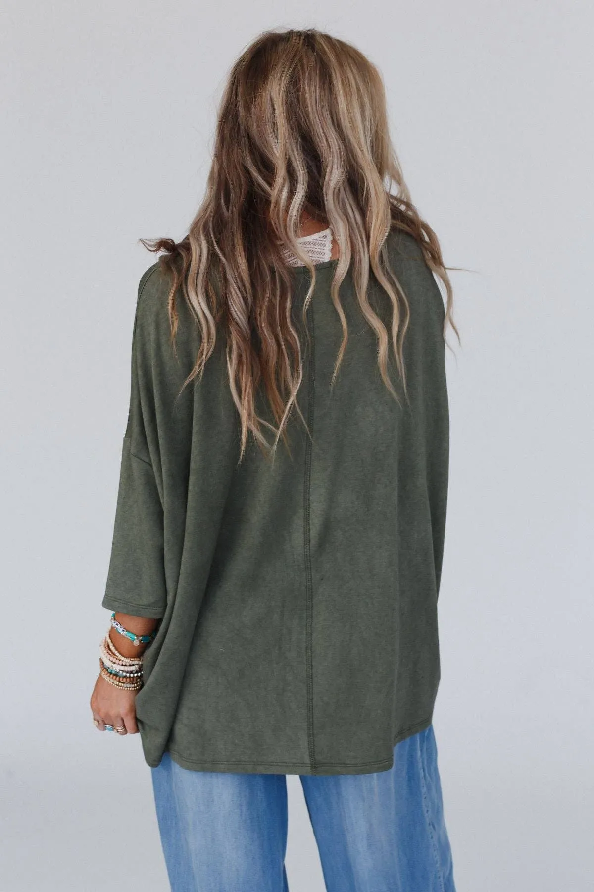 Three Bird Nest Sunday Stroll Oversized Tee - Olive