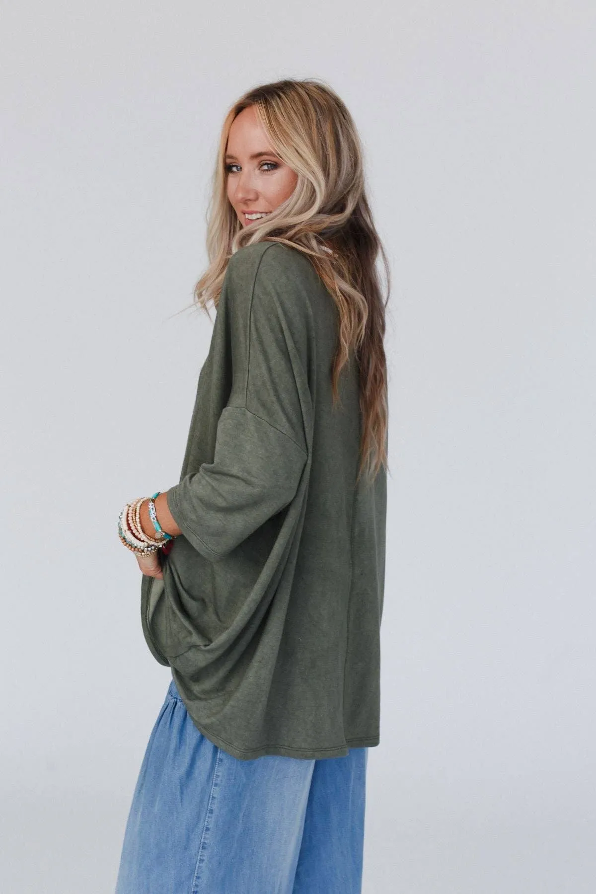 Three Bird Nest Sunday Stroll Oversized Tee - Olive