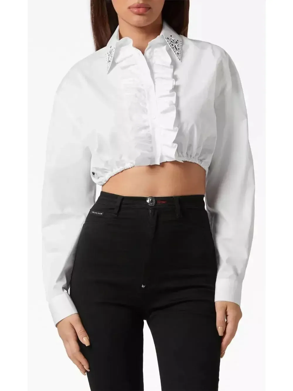 Women’s Cropped Ruffled Cotton Shirt