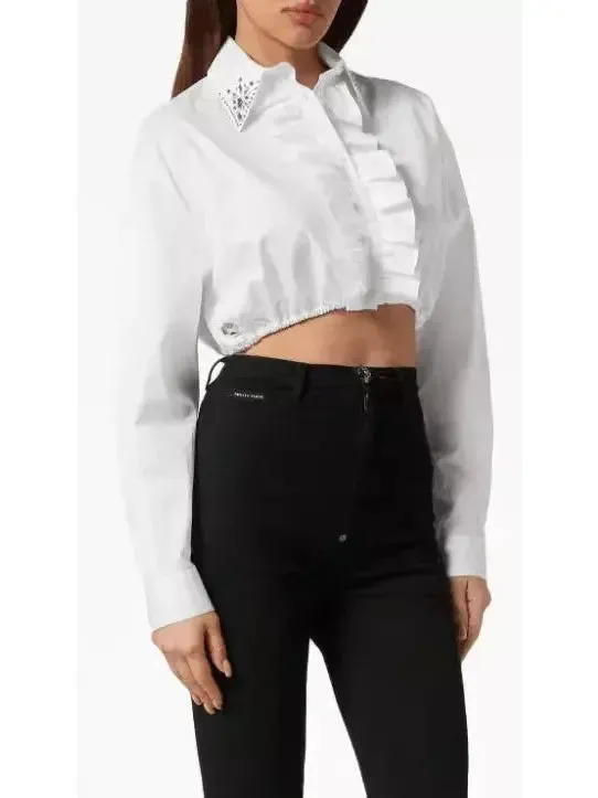 Women’s Cropped Ruffled Cotton Shirt