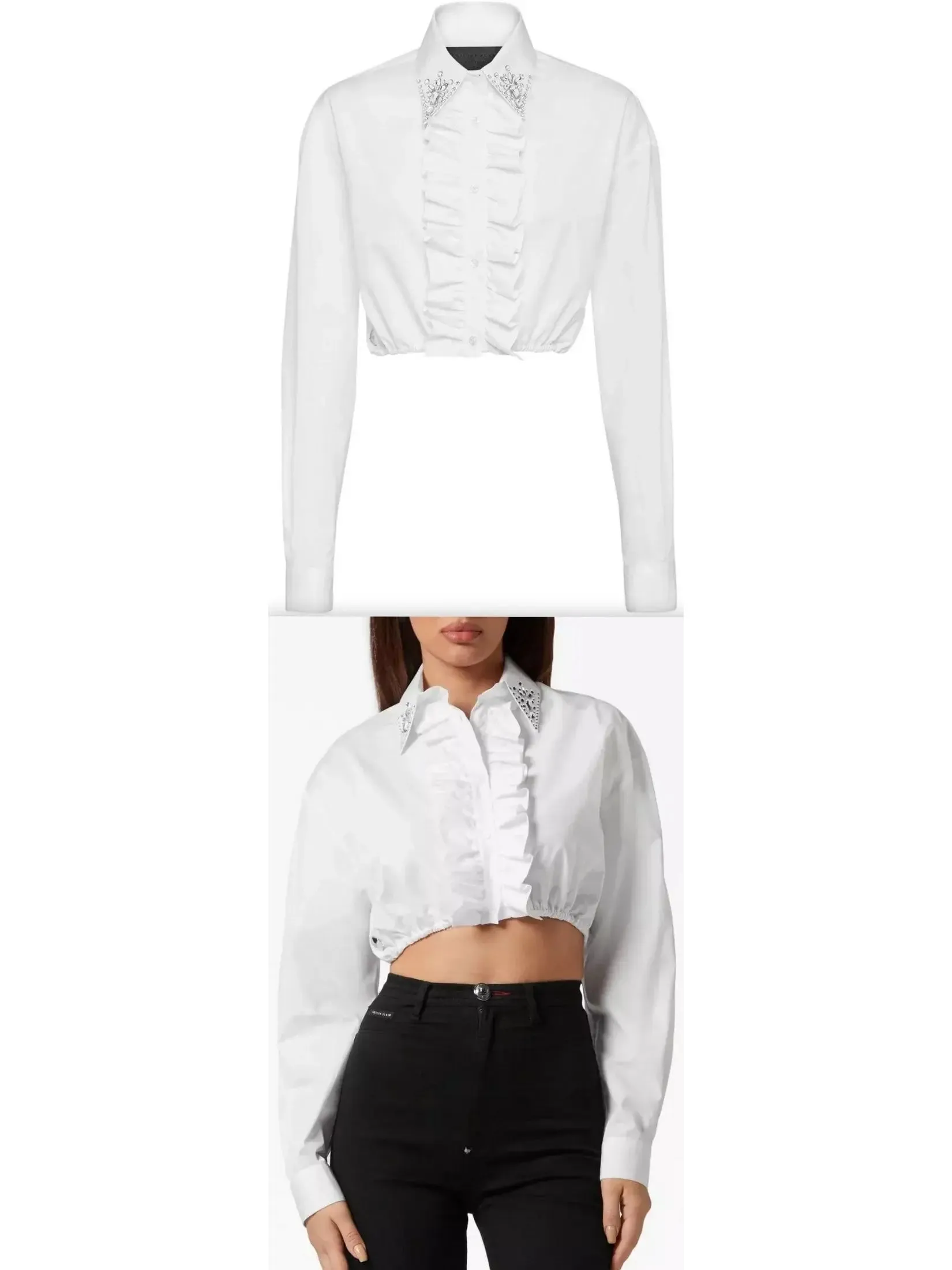 Women’s Cropped Ruffled Cotton Shirt