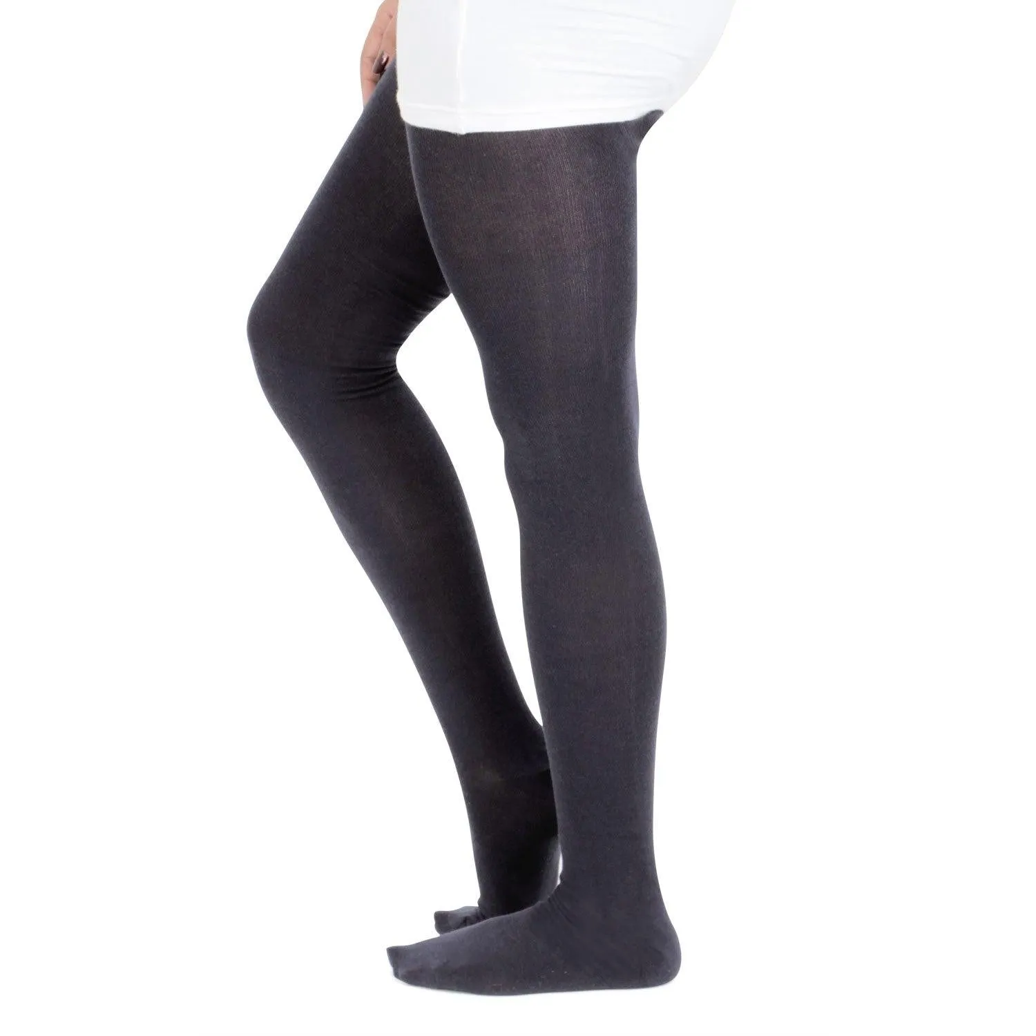 Women's Plain Knitted Cotton Stockings - Black